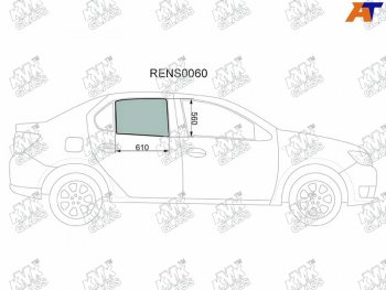 2 199 р. Стекло боковое опускное (Сзади Справа Цвет зеленый) Renault Logan 14-  Sandero 14-  Dacia Logan (RENS0060). Увеличить фотографию 1