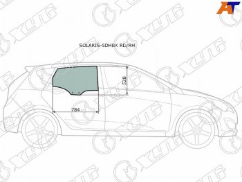 2 399 р. Стекло боковое опускное (Сзади Справа Цвет зеленый) Hyundai Solaris 10-17  Accent 11-17 (SOLARIS-5DHBK RD/RH). Увеличить фотографию 1