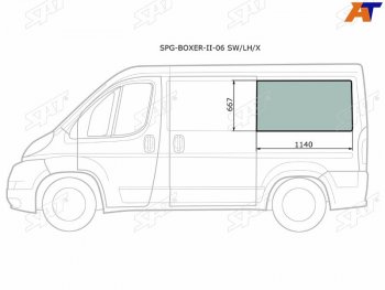 3 199 р. Стекло кузова боковое (не опускное) (Слева Цвет зеленый) Peugeot Boxer 06-  Citroen Jumper 06-  F (SPG-BOXER-II-06 SW/LH/X). Увеличить фотографию 1