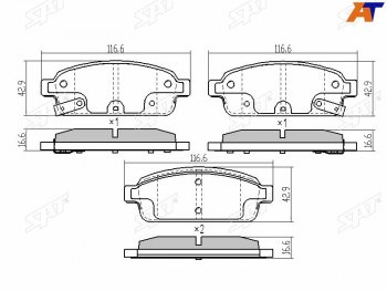 919 р. Колодки тормозные задние RH-LH SAT  Chevrolet Cruze ( седан,  хэтчбек,  универсал) (2009-2015). Увеличить фотографию 1