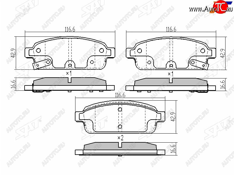 919 р. Колодки тормозные задние RH-LH SAT  Chevrolet Cruze ( седан,  хэтчбек,  универсал) (2009-2015)