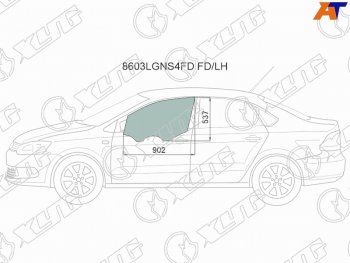 2 199 р. Стекло боковое опускное (Спереди Слева Цвет зеленый) Skoda Rapid 20-  Volkswagen Polo 09-20 (8603LGNS4FD FD/LH). Увеличить фотографию 1