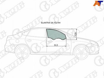 2 299 р. Стекло боковое опускное (Спереди Справа Цвет зеленый) Hyundai Elantra 06-12  Avante 06-11 (ELANTRA-06 FD/RH). Увеличить фотографию 1