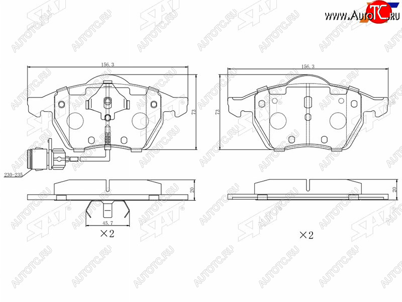 1 499 р. Колодки тормозные передние FL-FR SAT  Audi 100  С4 - A6  C4 (два датчика)