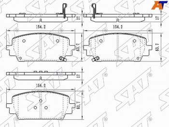 1 499 р. Колодки тормозные передние FR-FL SAT  Hyundai Santa Fe 4 TM дорестайлинг (2018-2021). Увеличить фотографию 1