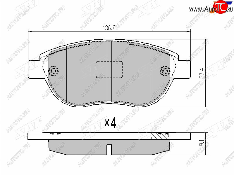 1 269 р. Колодки тормозные передние FL-FR SAT  CITROEN Berlingo (M49,  M59,  B9,  K9), C3 (FC/FN), C4, Geely Emgrand EC7, Peugeot 1007, 206 (хэтчбэк 5 дв.,  хэтчбэк 3 дв.,  универсал,  седан), 207 (WK,  WA,  WC), 307 (хэтчбэк 3 дв.,  универсал,  хэтчбэк 5 дв.), Partner (M49/M59)