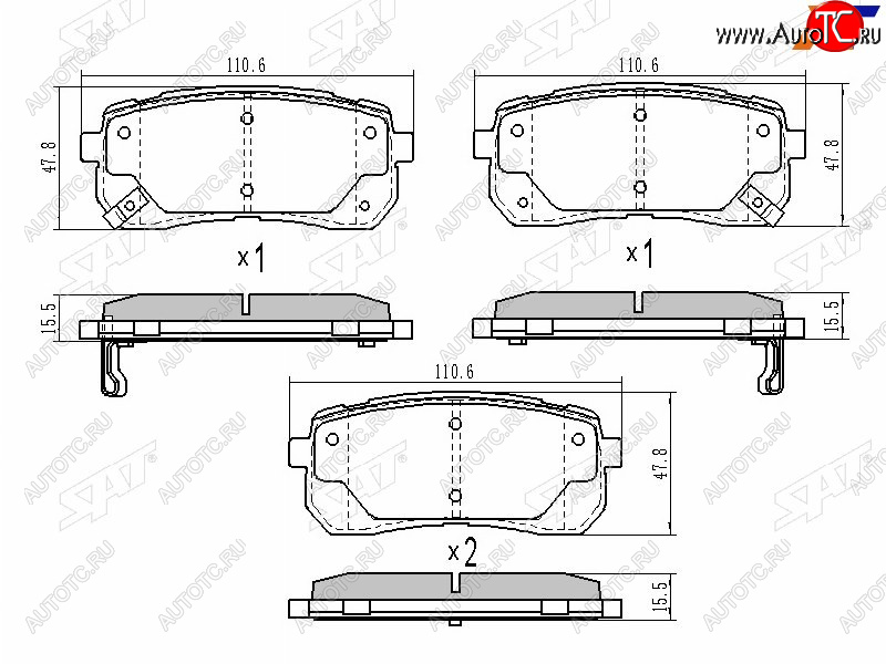 1 069 р. Колодки тормозные задние LH-RH SAT  Hyundai Starex/Grand Starex/H1  2 TQ (2007-2024)