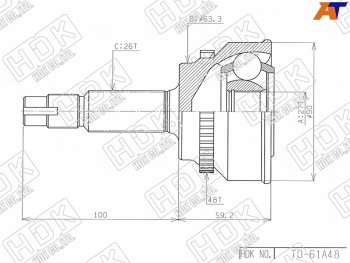 4 549 р. Шрус наружный TOYOTA CAMRY ACV4# 01-09HARRIER ACU3#MCU35IPSUM ACM2#KLUGER ACU25RAV-4 ACA20 (TO-061A48). Увеличить фотографию 1