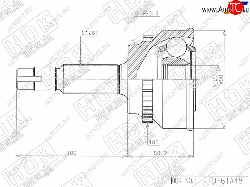 4 549 р. Шрус наружный TOYOTA CAMRY ACV4# 01-09HARRIER ACU3#MCU35IPSUM ACM2#KLUGER ACU25RAV-4 ACA20 (TO-061A48)