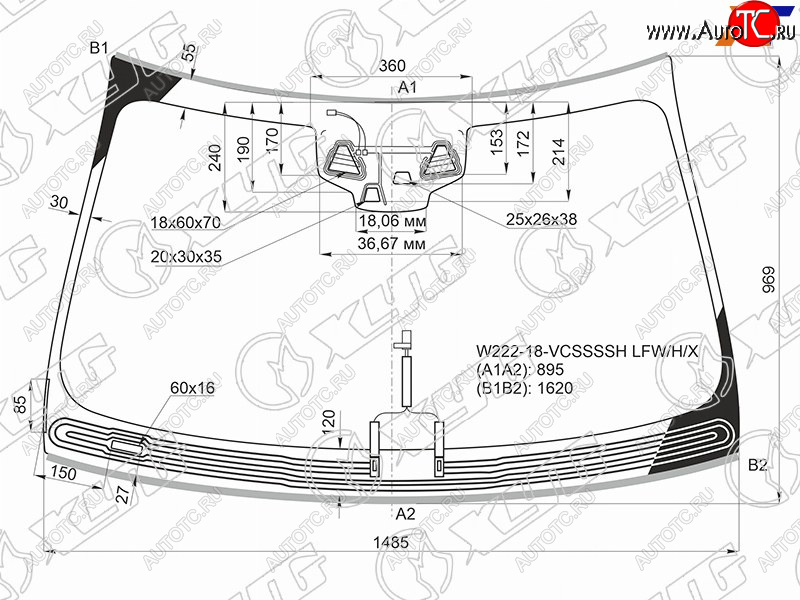 11 249 р. Стекло лобовое (Обогрев щеток Три камеры Датчик дождя Молдинг) Mercedes-Benz S-Class 17-20 (W222-18-VCSSSSH LFW/H/X)