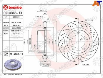 Тормозной передний диск (Ø340) BREMBO   Lexus (Лексус) LX570 (ЛХ)  J200 (2007-2015), Toyota (Тойота) Land Cruiser (Лэнд)  200 (2007-2015)