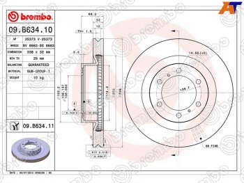 8 649 р. Диск тормозной передний Ø338 BREMBO  Lexus GX460  J150 (2009-2022), Toyota 4Runner  N280 (2009-2013), Toyota Land Cruiser Prado  J150 (2009-2024). Увеличить фотографию 1