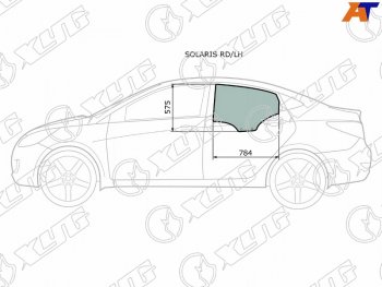 2 379 р. Стекло боковое опускное (Сзади Слева Цвет зеленый) Hyundai Solaris 10-17  Accent 11-17 (SOLARIS RD/LH). Увеличить фотографию 1