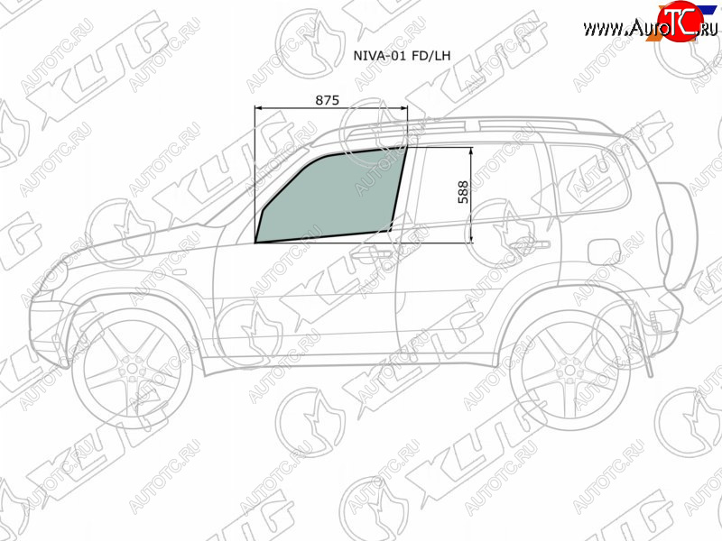 2 299 р. Стекло боковое опускное (Спереди Слева Цвет зеленый) Chevrolet Niva 98-  LADA Niva Travel 21- (NIVA-01 FD/LH)