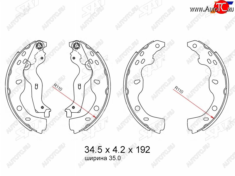 1 579 р. Колодки тормозные барабанные задние RH-LH SAT  Fiat Sedici (2005-2014), Suzuki SX4  GYC21S (2006-2012)