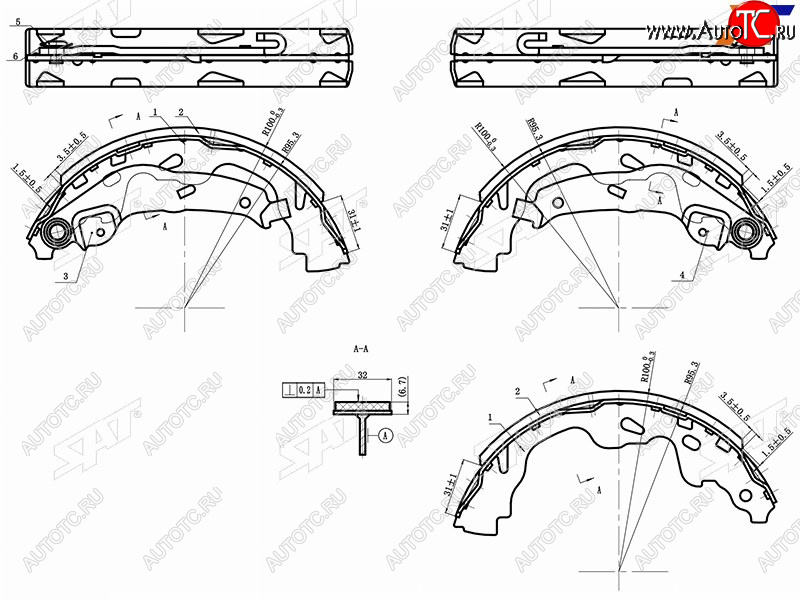 1 169 р. Колодки тормозные барабанные задние RH-LH SAT Toyota Aygo 2 рестайлинг (2018-2024)