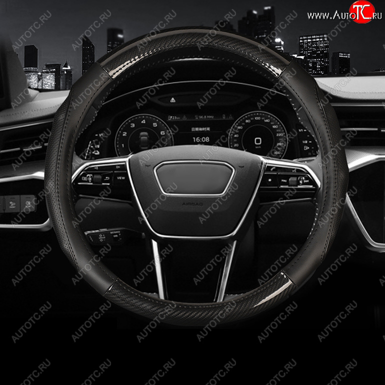 619 р. Оплетка руля (кожзам+карбон, 37-39 см) Автопилот BLW-006 Lexus RX 350 AL20 дорестайлинг (2015-2019) (черный)