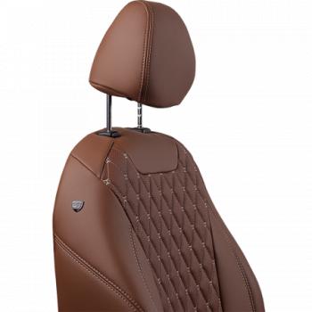 12 749 р. Комплект чехлов для сидений (РЗС 40/60, 2П+1Г Орегон) БАЙРОН Lord Autofashion  KIA Cerato  3 YD (2013-2016) (темно-коричневый, вставка темно-коричневая, строчка коричневая). Увеличить фотографию 5