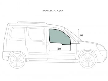 2 399 р. Стекло боковое опускное (Спереди Справа Цвет зеленый) Citroen Berlingo 96-12  Peugeot Partner 96- (2724RCLV2FD FD/RH). Увеличить фотографию 1