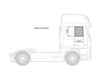 3 499 р. Стекло боковое опускное (Спереди Справа Цвет зеленый) Daf 95 88-08  XF 06-12 (DAF-95 FD/RH). Увеличить фотографию 1