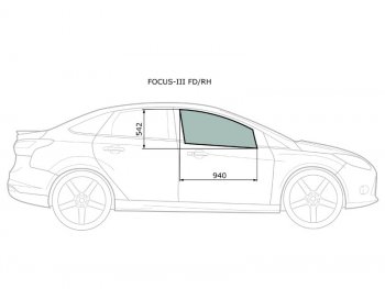 2 399 р. Стекло боковое опускное (Спереди Справа Цвет зеленый) Ford Focus 10-19 (FOCUS-III FD/RH). Увеличить фотографию 1