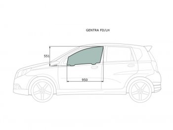 2 299 р. Стекло боковое опускное (Спереди Слева Цвет зеленый) Chevrolet Aveo 02-11  Kalos 03-08  Nexia 20 (GENTRA FD/LH). Увеличить фотографию 1