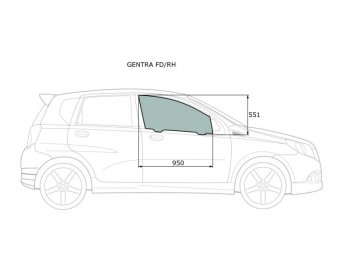 2 299 р. Стекло боковое опускное (Спереди Справа Цвет зеленый) Chevrolet Aveo 02-11  Kalos 03-08  Nexia 2 (GENTRA FD/RH). Увеличить фотографию 1