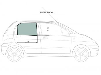 2 049 р. Стекло боковое опускное (Сзади Справа Цвет зеленый) Daewoo Matiz 97-15                             (MATIZ RD/RH). Увеличить фотографию 2