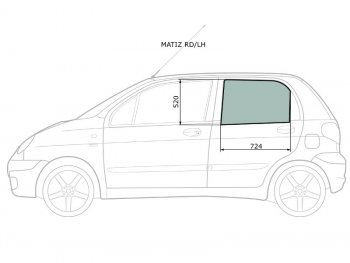 2 049 р. Стекло боковое опускное (Сзади Слева Цвет зеленый) Chevrolet Matiz 04-05  Daewoo Matiz 97-15 (MATIZ RD/LH). Увеличить фотографию 2