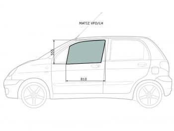 2 299 р. Стекло боковое опускное (Спереди Слева Цвет зеленый) Daewoo Matiz 97-15                            (MATIZ VFD/LH). Увеличить фотографию 2