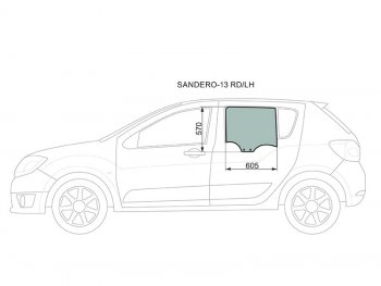 2 049 р. Стекло боковое опускное (Сзади Слева Цвет зеленый) Renault Logan 14-  Sandero 14-  Dacia Logan 1 (SANDERO-13 RD/LH). Увеличить фотографию 1