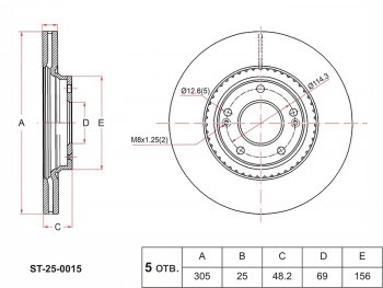 4 649 р. Диск тормозной передний Ø305mm SAT  Hyundai Elantra  CN7 (2020-2023), Hyundai Sonata  DN8 (2019-2022), Hyundai Tucson  NX4 (2020-2022), KIA K5  DL (2019-2022), KIA Sportage  5 NQ5 (2021-2024). Увеличить фотографию 1