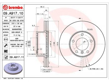 Передний тормозной диск(Ø315) BREMBO Mercedes-Benz GL class X164 дорестайлинг (2006-2009)