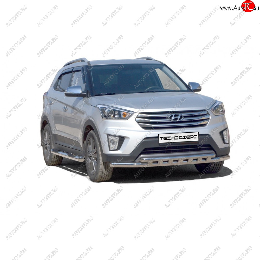 8 799 р. Защита порогов труба с проступью крашенная d76, Техно Сфера  Hyundai Creta ( GS,  SU) (2015-2024) (Черный матовый)