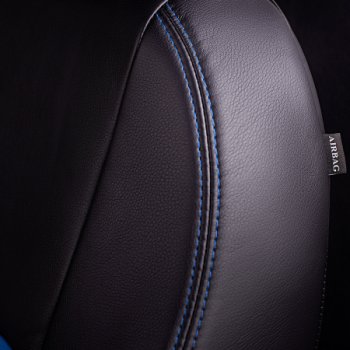 6 199 р. Комплект чехлов для сидений (РЗС 60/40, 3Г Илана+Орегон) ТУРИН Lord Autofashion  Chevrolet Aveo ( T200,  T250) (2002-2011) (черный, вставка синяя, строчка синяя). Увеличить фотографию 3
