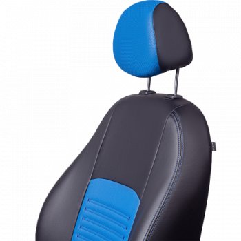 6 199 р. Комплект чехлов для сидений (РЗС 60/40, 3Г Илана+Орегон) ТУРИН Lord Autofashion  Chevrolet Aveo ( T200,  T250) (2002-2011) (черный, вставка синяя, строчка синяя). Увеличить фотографию 6