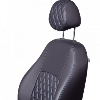 6 599 р. Комплект чехлов для сидений (РЗС 40/60, 2Г Илана+Орегон) ТУРИН ст РОМБ Lord Autofashion  Chevrolet Cobalt (2011-2024), Ravon R4 (2016-2020) (черный, вставка черная, строчка синяя). Увеличить фотографию 6