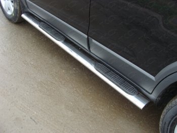 28 849 р. Пороги овальные с накладкой 120х60 мм ТСС Тюнинг  Chevrolet Captiva (2013-2016) (серые). Увеличить фотографию 1