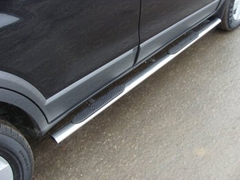 Пороги овальные с накладкой 75х42 мм ТСС Тюнинг Chevrolet (Шевролет) Captiva (Каптива) (2013-2016) 2-ой рестайлинг  (серые)