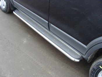 Пороги с площадкой нержавейка лист 42,4 мм, ТСС Тюнинг Chevrolet Captiva 2-ой рестайлинг (2013-2016)  (Нержавейка)