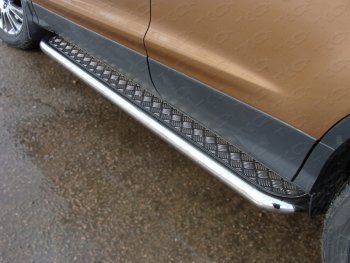 23 799 р. Пороги с площадкой 60,3 мм ТСС Тюнинг  Ford Kuga  2 (2013-2016) (серые). Увеличить фотографию 1