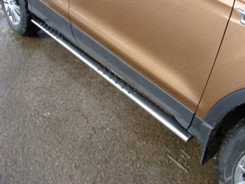 Пороги овальные с проступью 75х42 мм ТСС Тюнинг Ford (Форд) Kuga (Куга)  2 (2013-2016) 2 дорестайлинг  (серые)