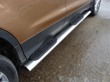 28 849 р. Пороги овальные с накладкой 120х60 мм ТСС Тюнинг  Ford Kuga  2 (2013-2016) (серые). Увеличить фотографию 1
