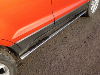 Пороги овальные с накладкой 75х42 мм ТСС Тюнинг Ford (Форд) EcoSport (ЭкоСпорт) (2013-2019) дорестайлинг  (серые)
