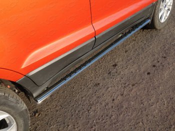 Пороги овальные с проступью 75х42 мм ТСС Тюнинг Ford (Форд) EcoSport (ЭкоСпорт) (2013-2019) дорестайлинг  (серые)