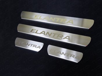 4 699 р. Накладки на пороги ТСС Тюнинг  Hyundai Elantra  AD (2016-2019) ( лист шлифованный надпись Elantra). Увеличить фотографию 1