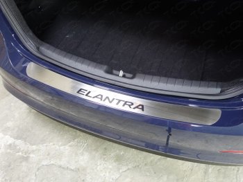 4 949 р. Накладка на задний бампер ТСС Тюнинг  Hyundai Elantra  AD (2016-2019) (Лист шлифованный, надпись Elantra). Увеличить фотографию 1