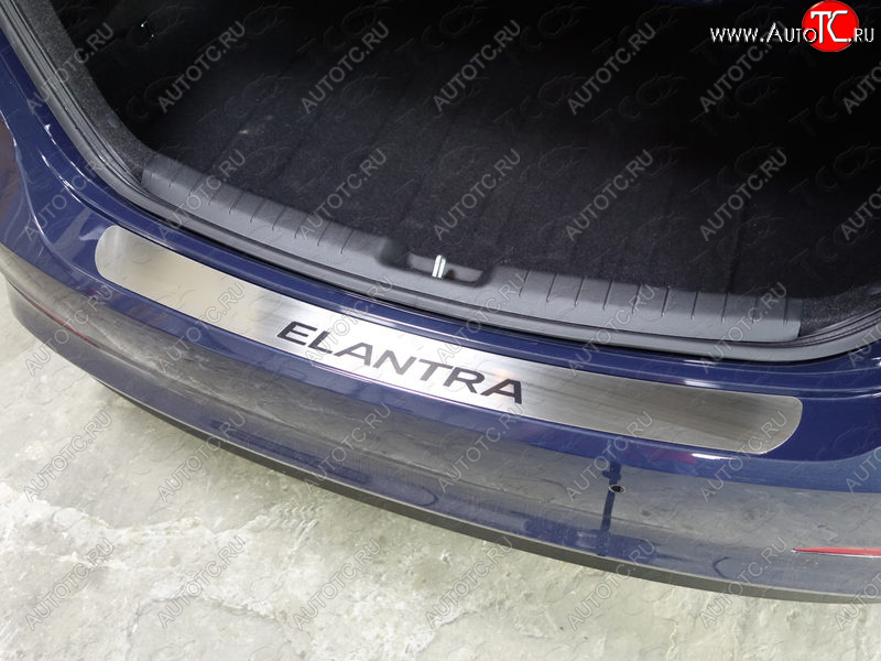 4 949 р. Накладка на задний бампер ТСС Тюнинг  Hyundai Elantra  AD (2016-2019) (Лист шлифованный, надпись Elantra)