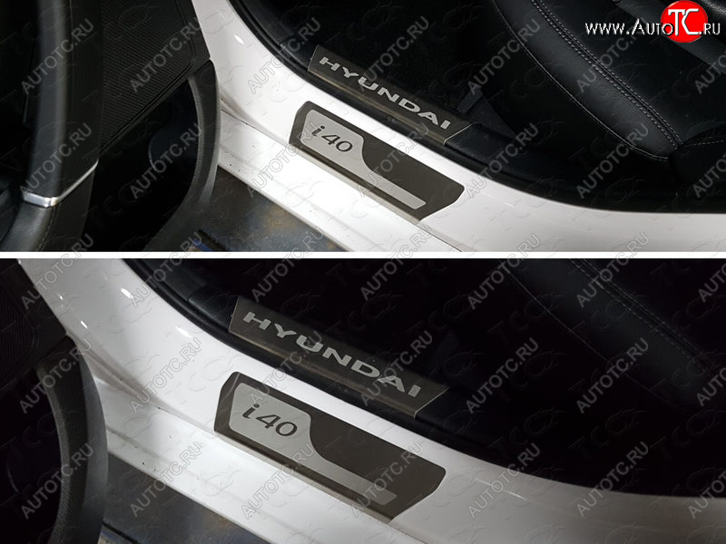9 999 р. Накладки на порожки салона ТСС Тюнинг  Hyundai I40  1 VF (2011-2015) (лист шлифованный надпись Hyundai)