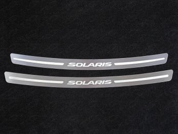 2 799 р. Накладка на задний бампер ТСС Тюнинг  Hyundai Solaris  1 седан (2014-2017) (лист шлифованный с надписью Solaris). Увеличить фотографию 1